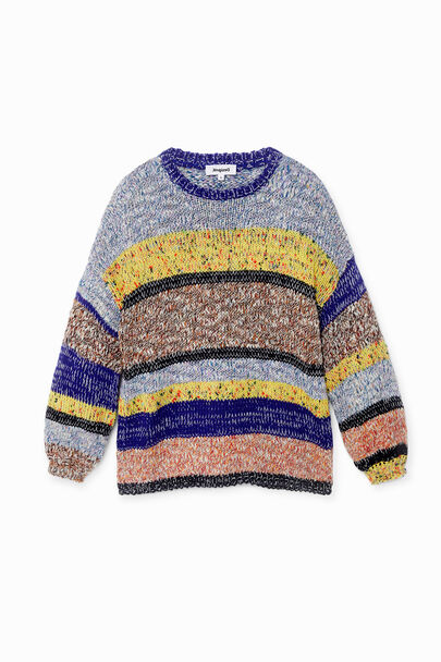 Marmurkowy sweter z trykotowej dzianiny