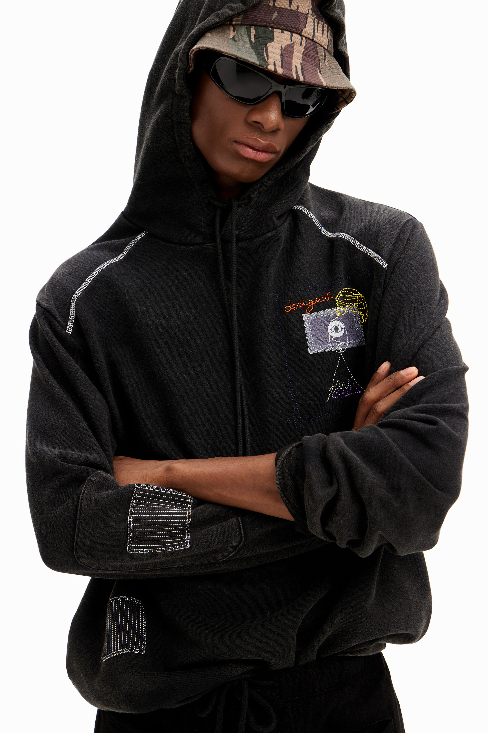 Patchwork message hoodie - BLACK - L