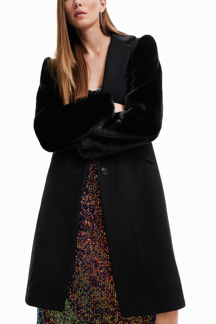 Abrigo lana efecto pelo | Desigual