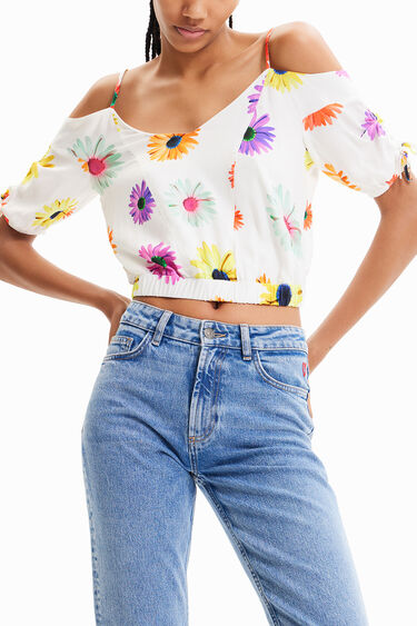 Blusa corta fruncido flores | Desigual