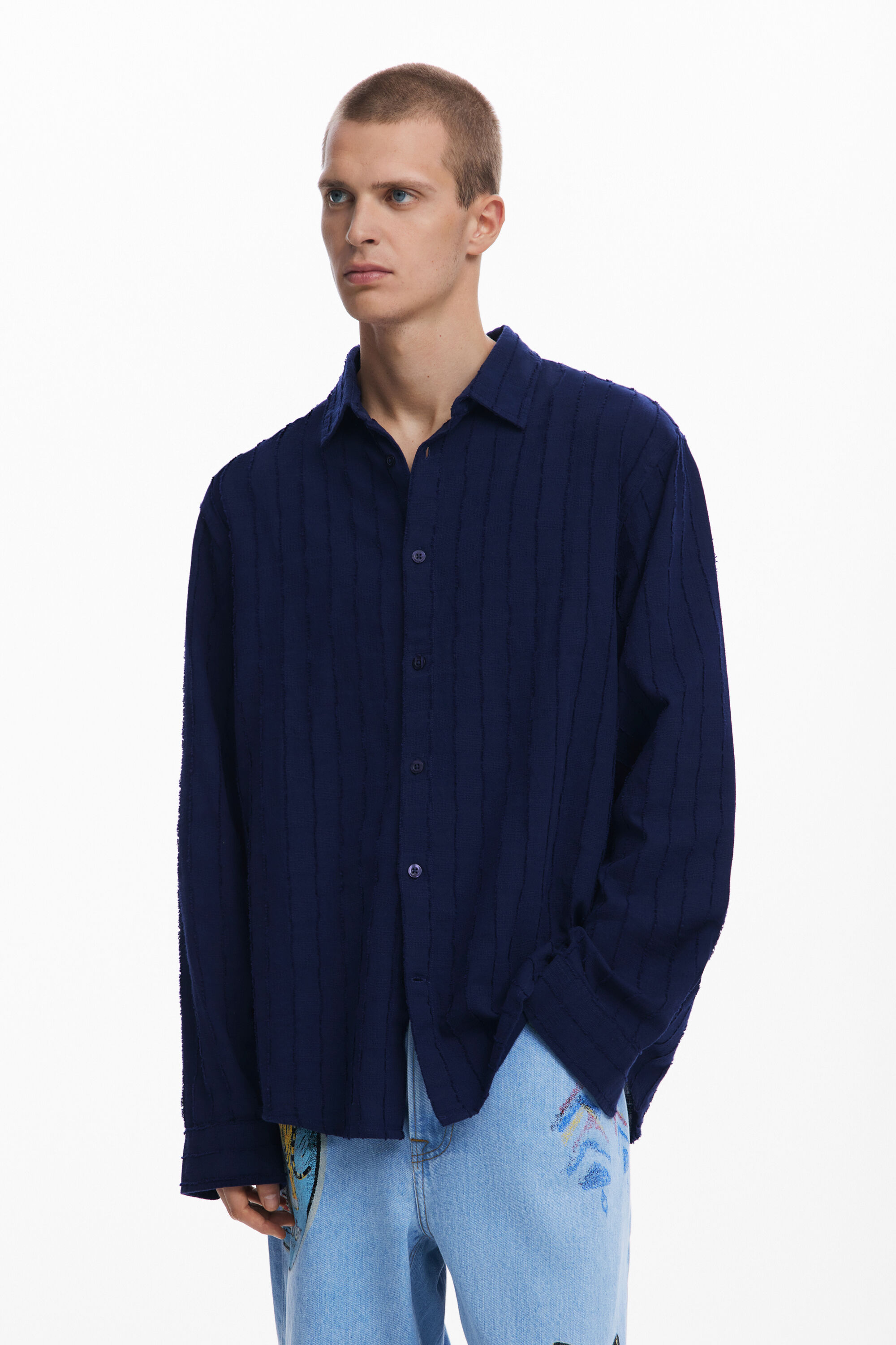 Textured shirt - BLUE - M