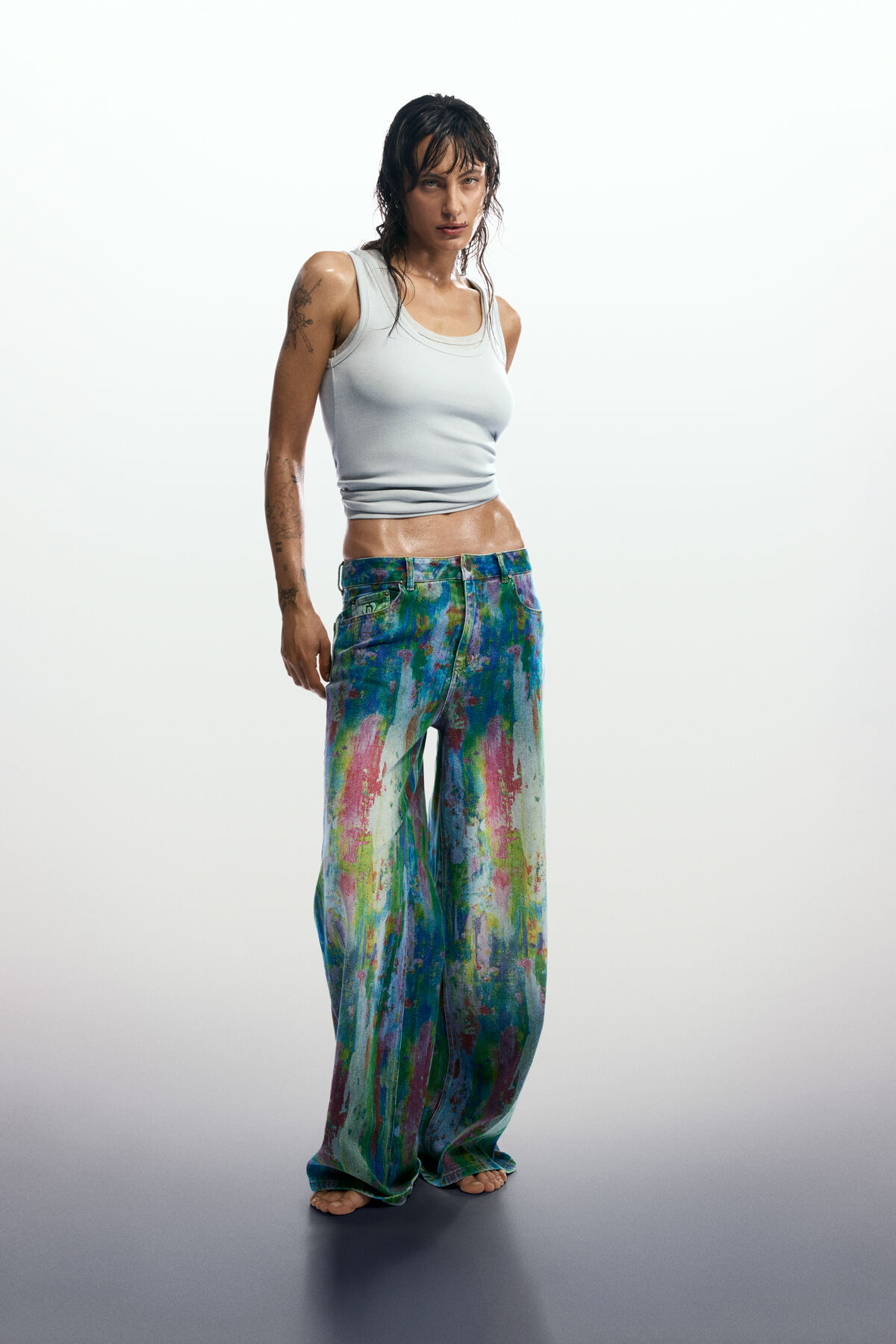 ワイドレッグスプラッターデニムパンツ 青 女性用 I Desigual.com