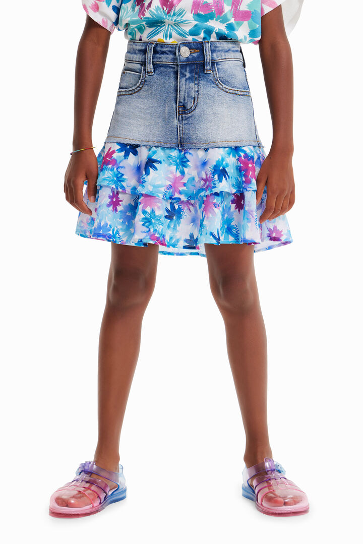 Minifalda vaquera volantes flores | Desigual