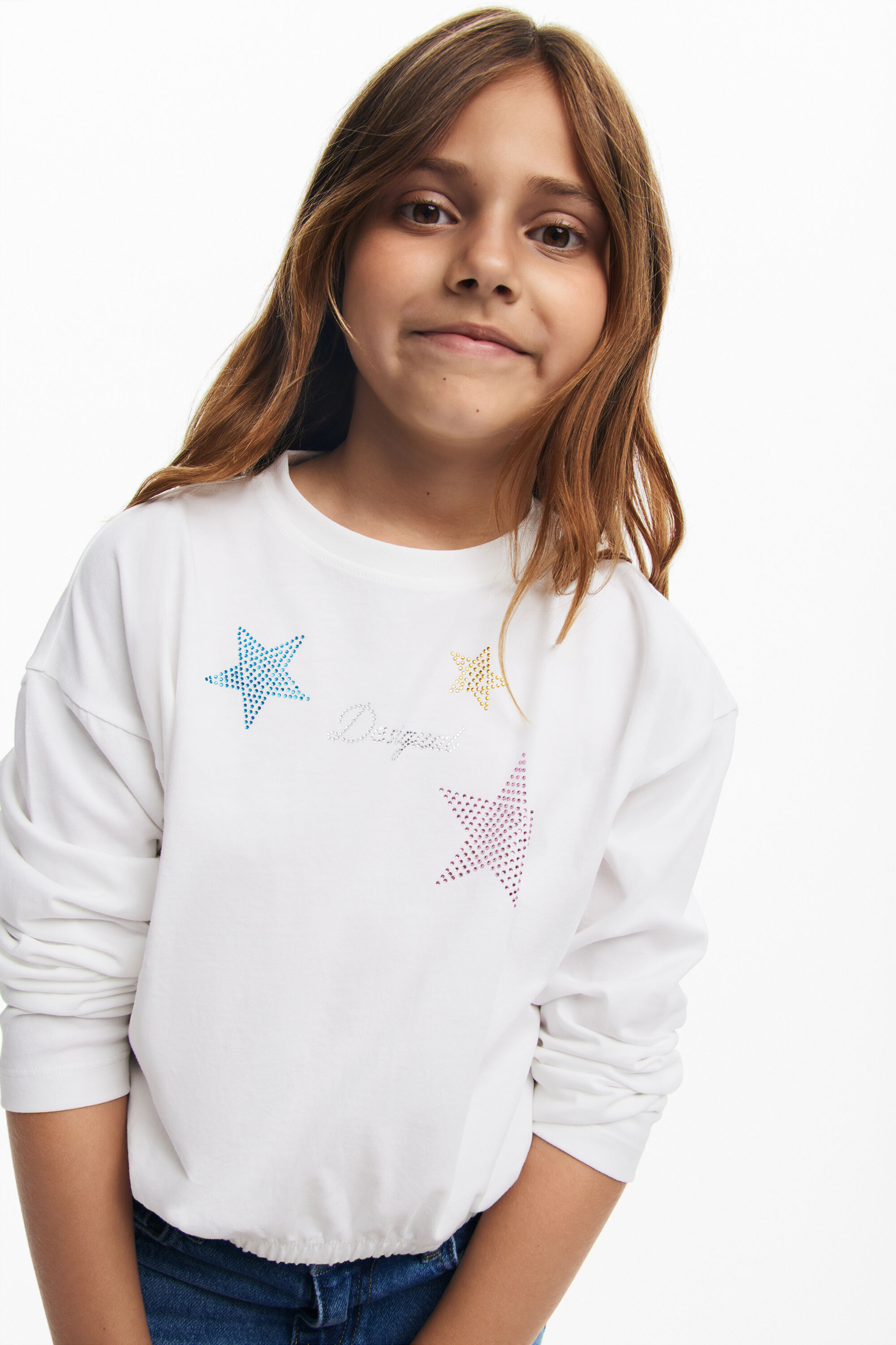 desigual T-shirt met strass-sterren - WHITE