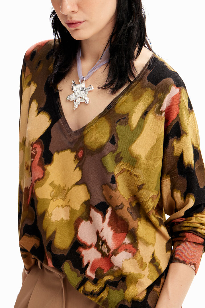 Oversize V-neck camouflage pullover | Desigual
