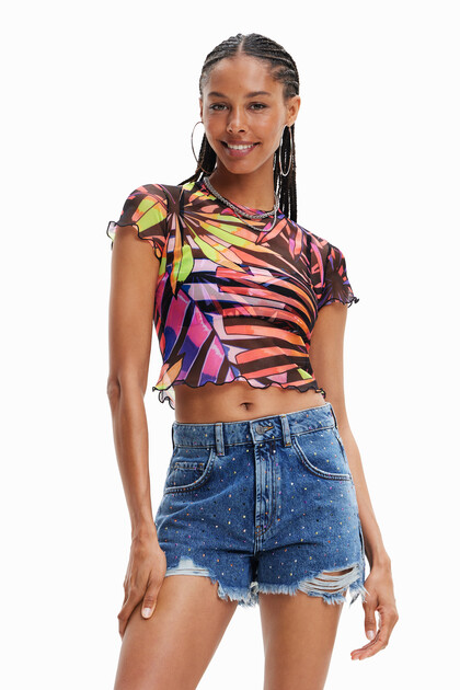Short tropical tulle T-shirt
