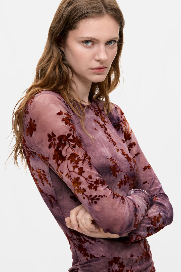 Asymmetric flocked dress