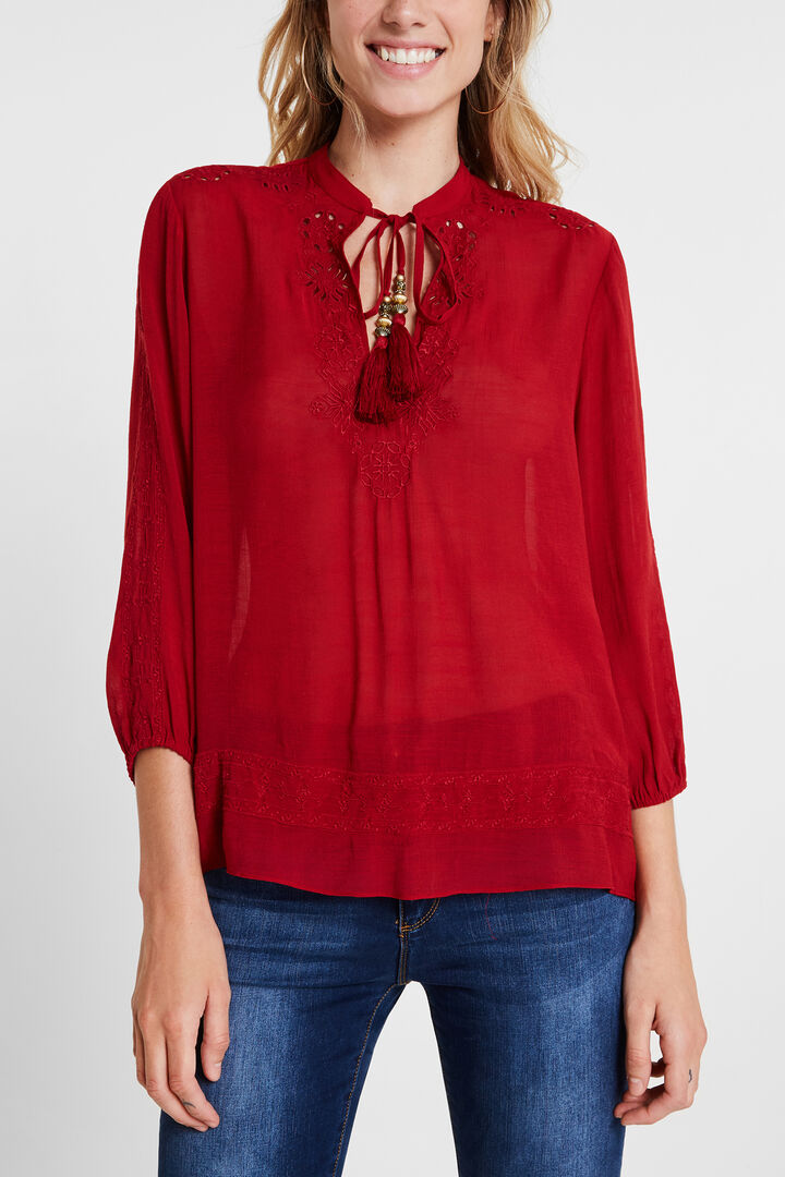 Blusa manga 3/4 cuello pico | Desigual
