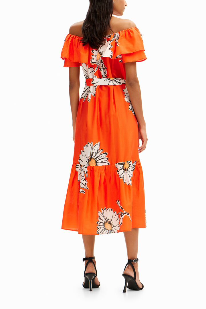 Vestido midi folho margaridas