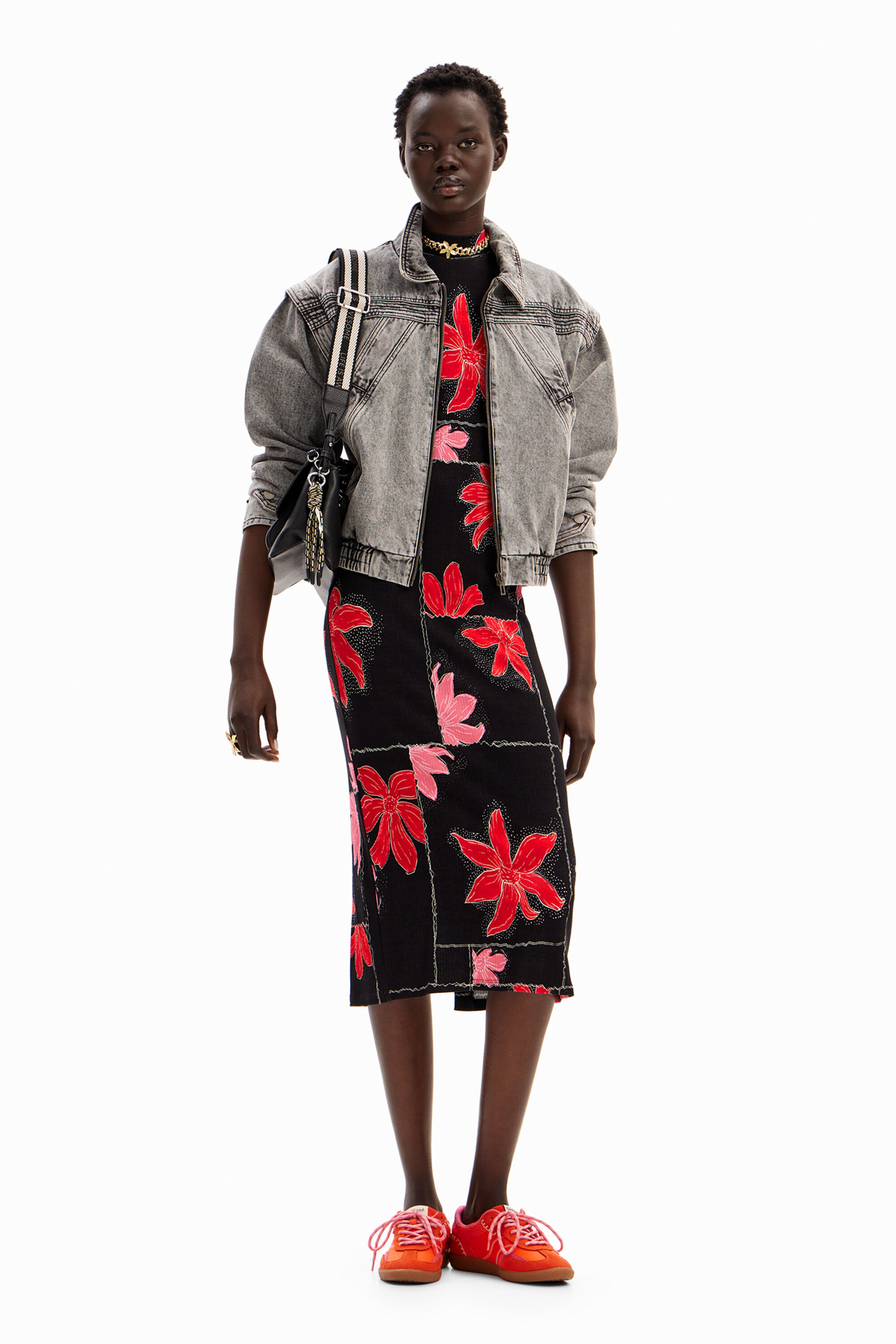 レディース 花柄 リブ編み ミディワンピース I Desigual.com