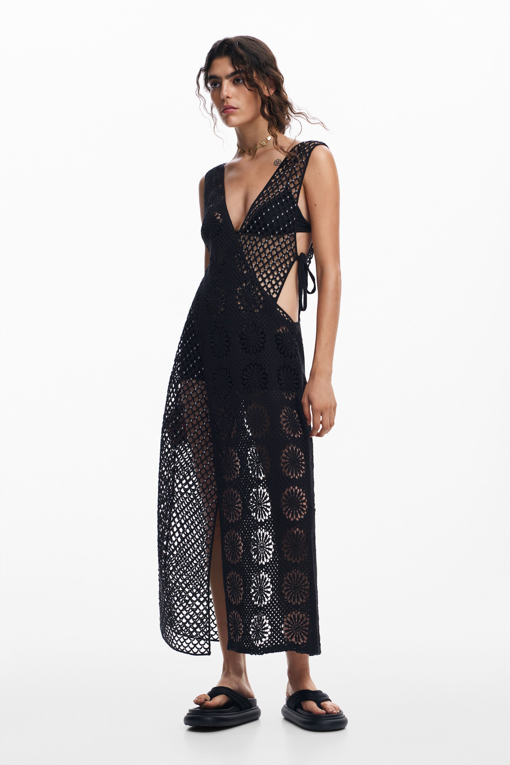 Desigual Omslagjurk met kant - BLACK