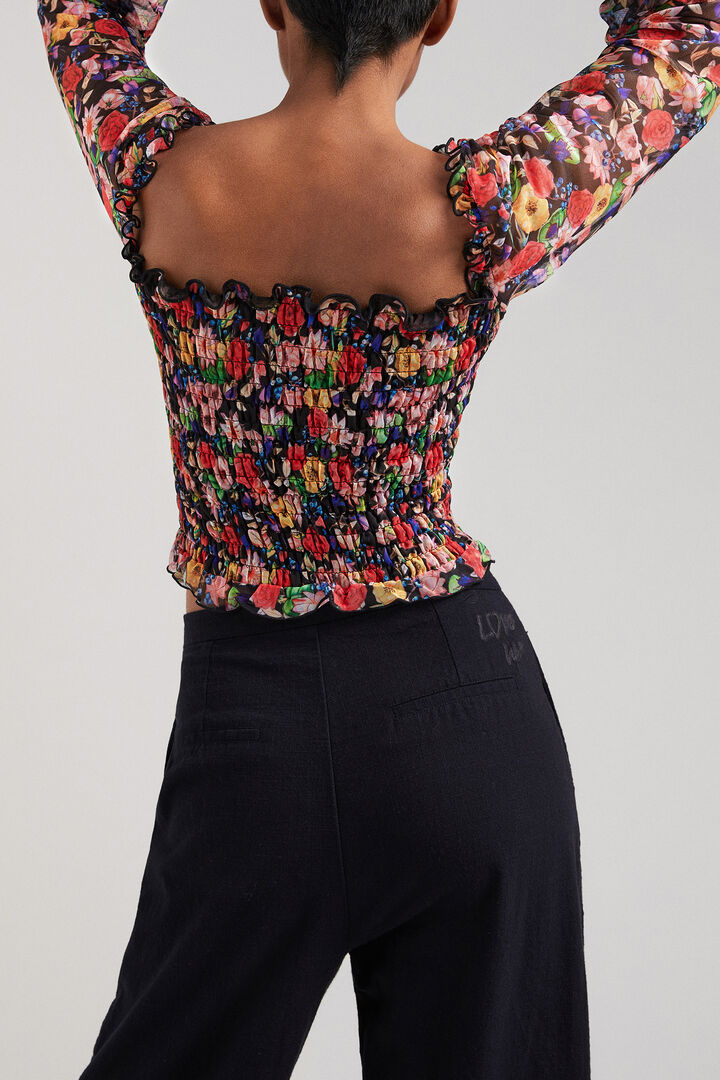 T-shirt fleurs et manches froncées | Desigual