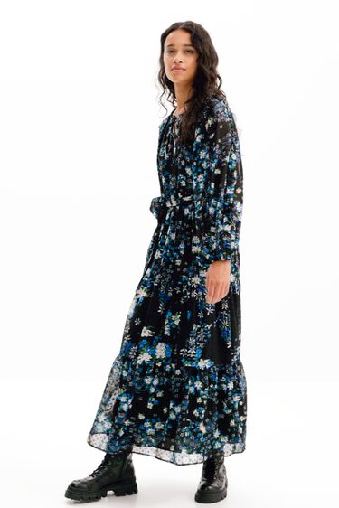 Floral plumetis midi dress | Desigual