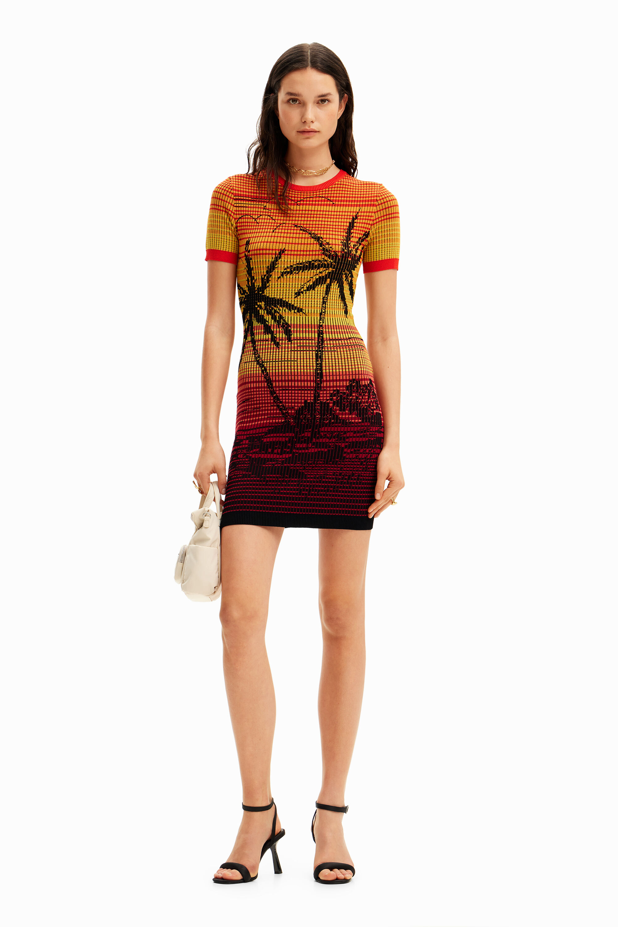 Desigual Short Knit Palm Tree Dress In Red