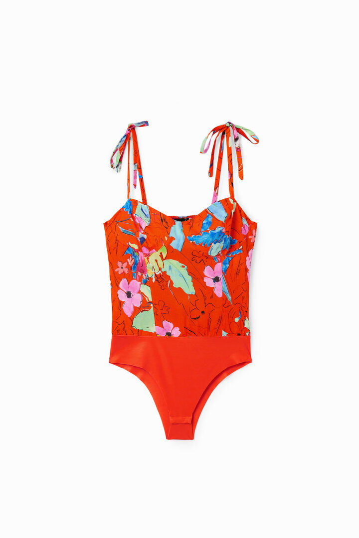 Tropical strappy corset bodysuit