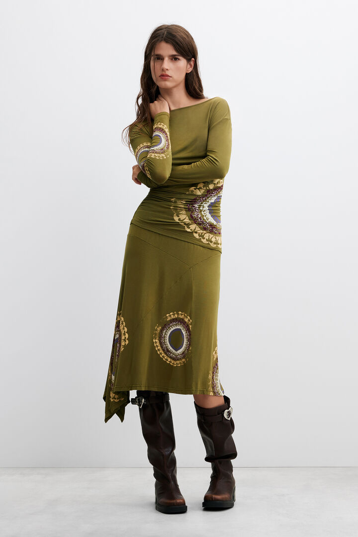 vintage printed midi skirt