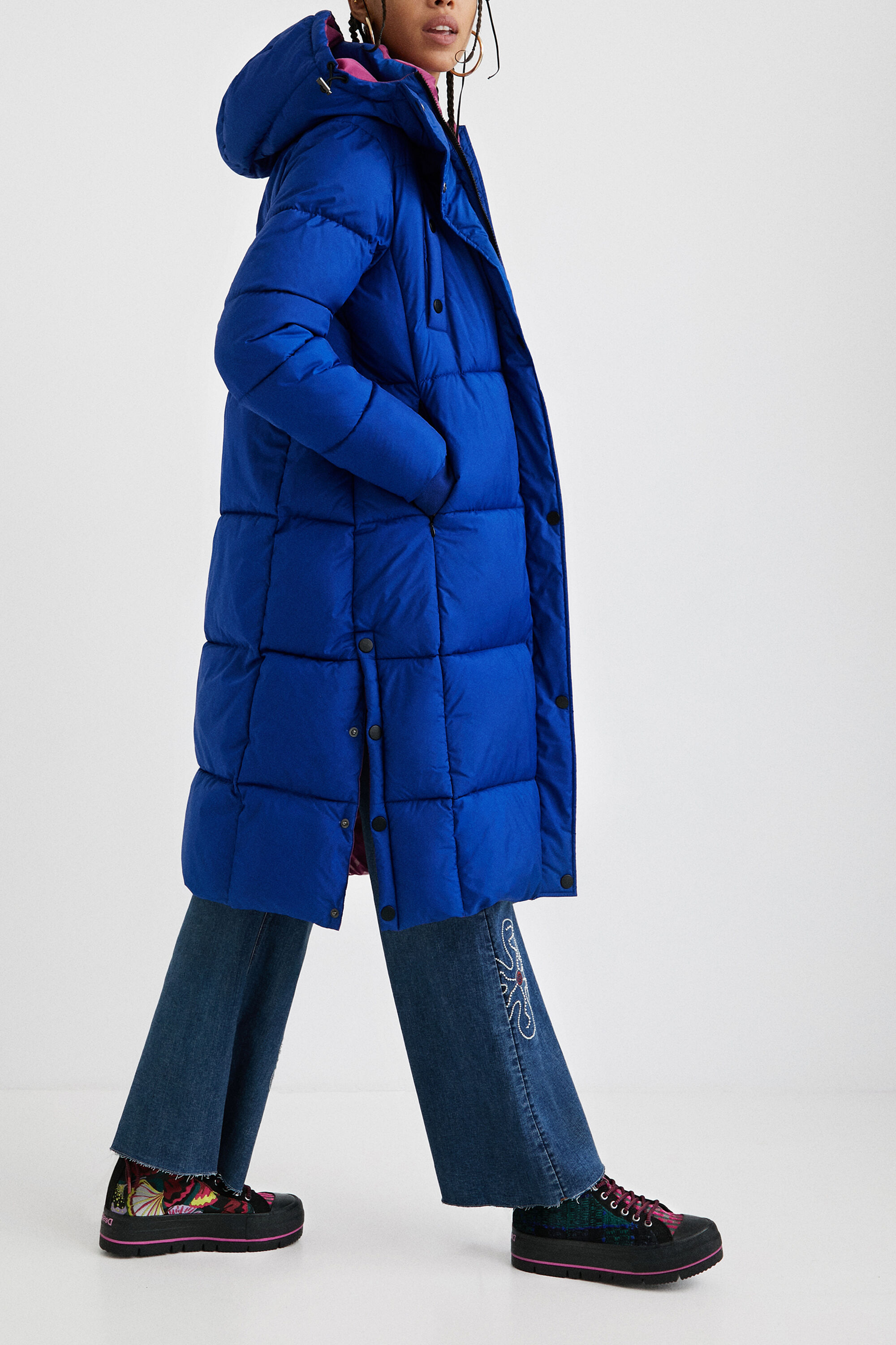blue puffa coat