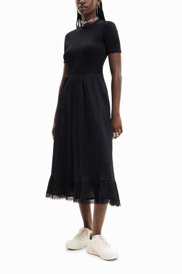 Vestido midi combinado textura | Desigual