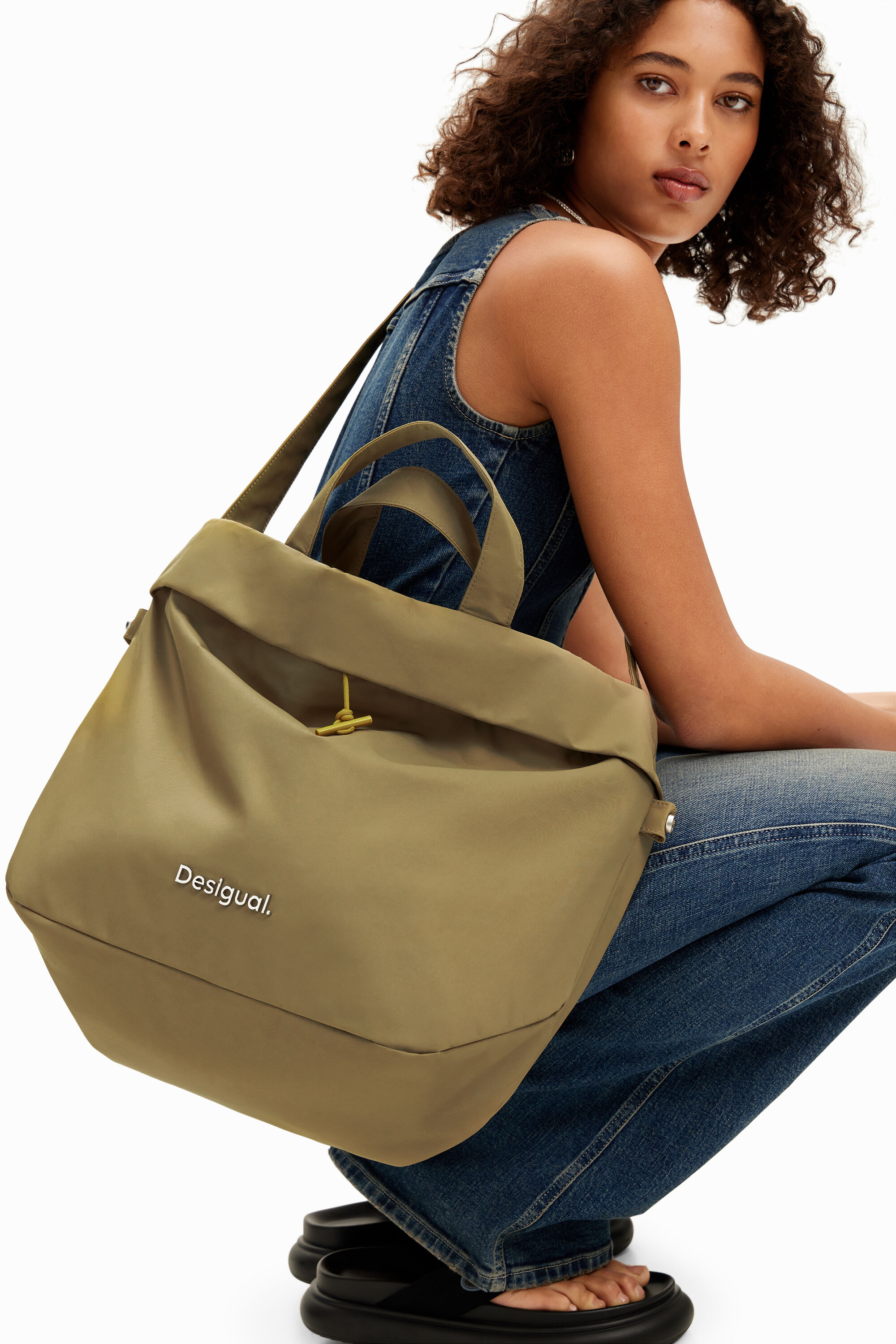 L reversible nylon tote bag