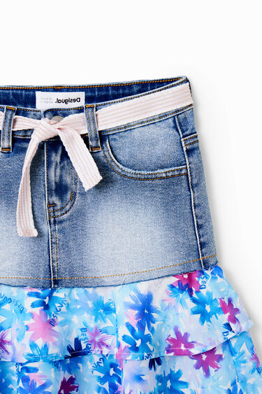 Minifalda vaquera volantes flores | Desigual