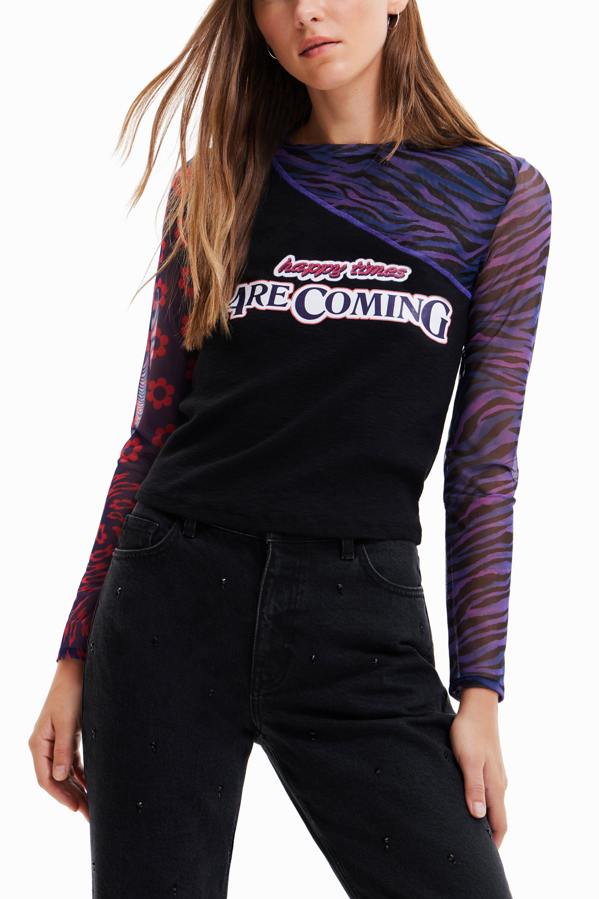 Women's Patchwork tulle T-shirt with message I Desigual.com