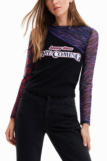Patchwork tulle T-shirt with message | Desigual