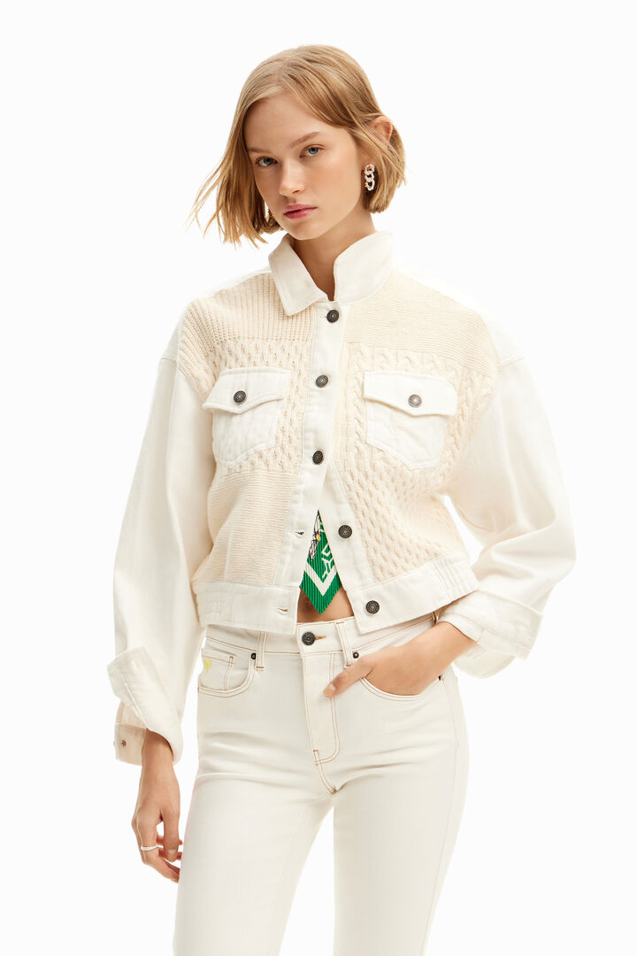 Patchwork tricot trucker jacket