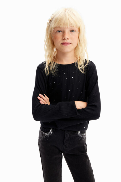 Ribbed rhinestone T-shirt