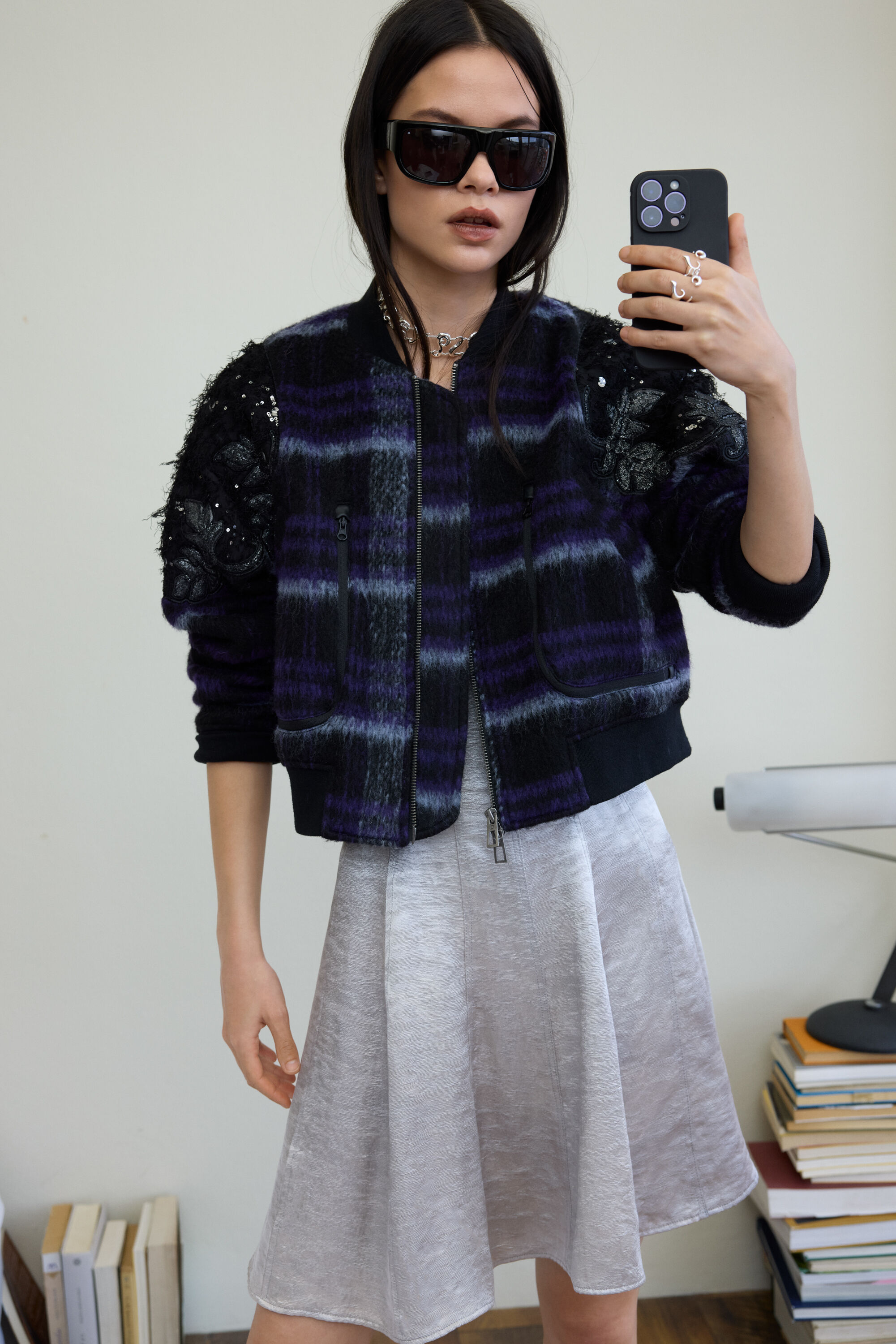 ボンバージャケット チェック柄 刺繍入り I Desigual.com