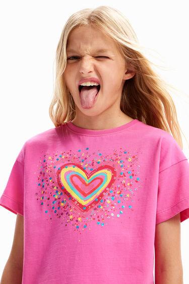 Camiseta corazón lentejuelas | Desigual