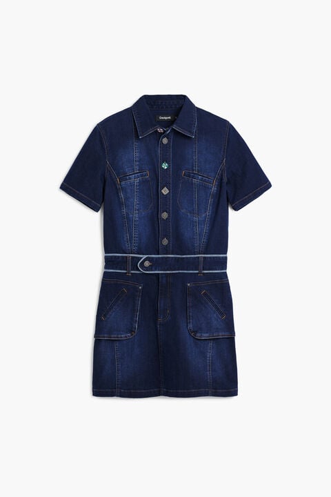 SHORT DENIM DRESS WITH BELT