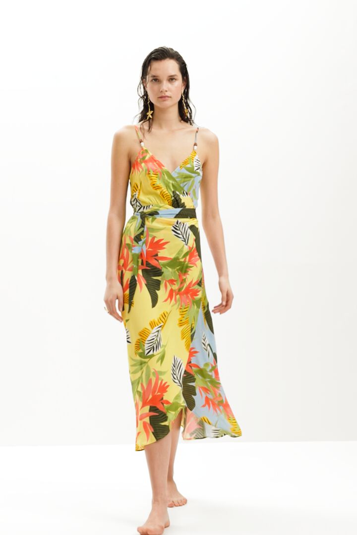 Vestido midi cruzado tropical | Desigual