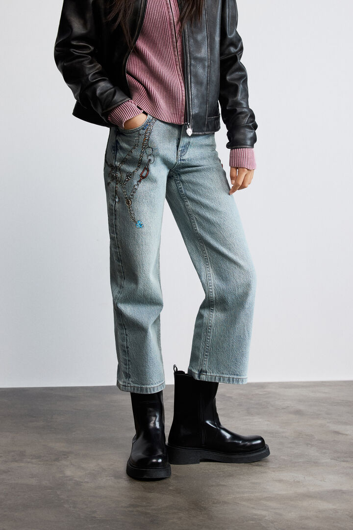 Chain denim trousers