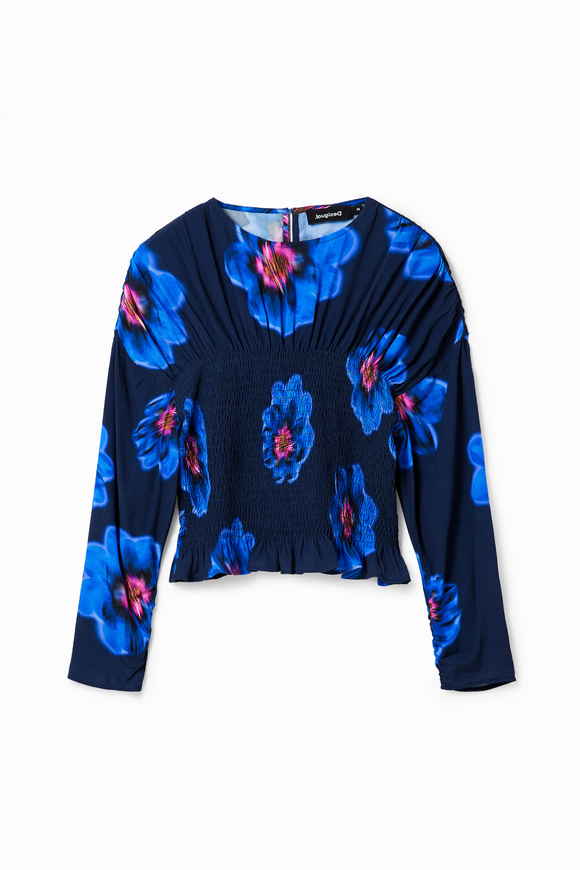 Floral ruched blouse - BLUE - XL