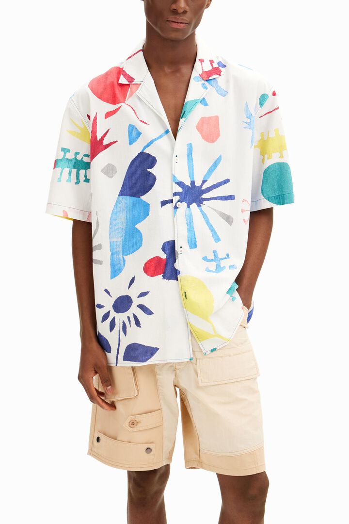Camisa de m&agrave;niga curta fulles tropicals | Desigual