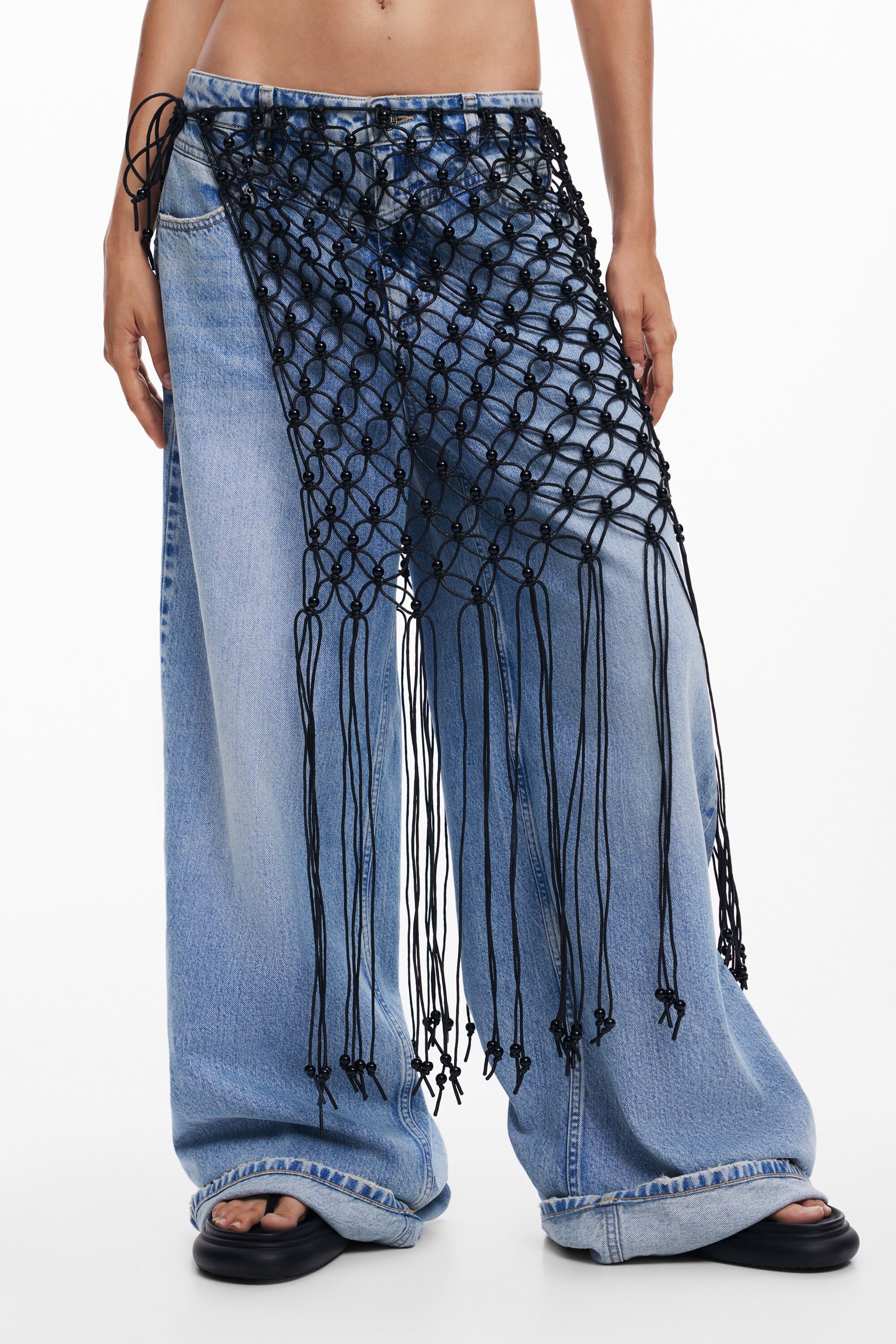 Desigual Short Crochet Sarong In Black