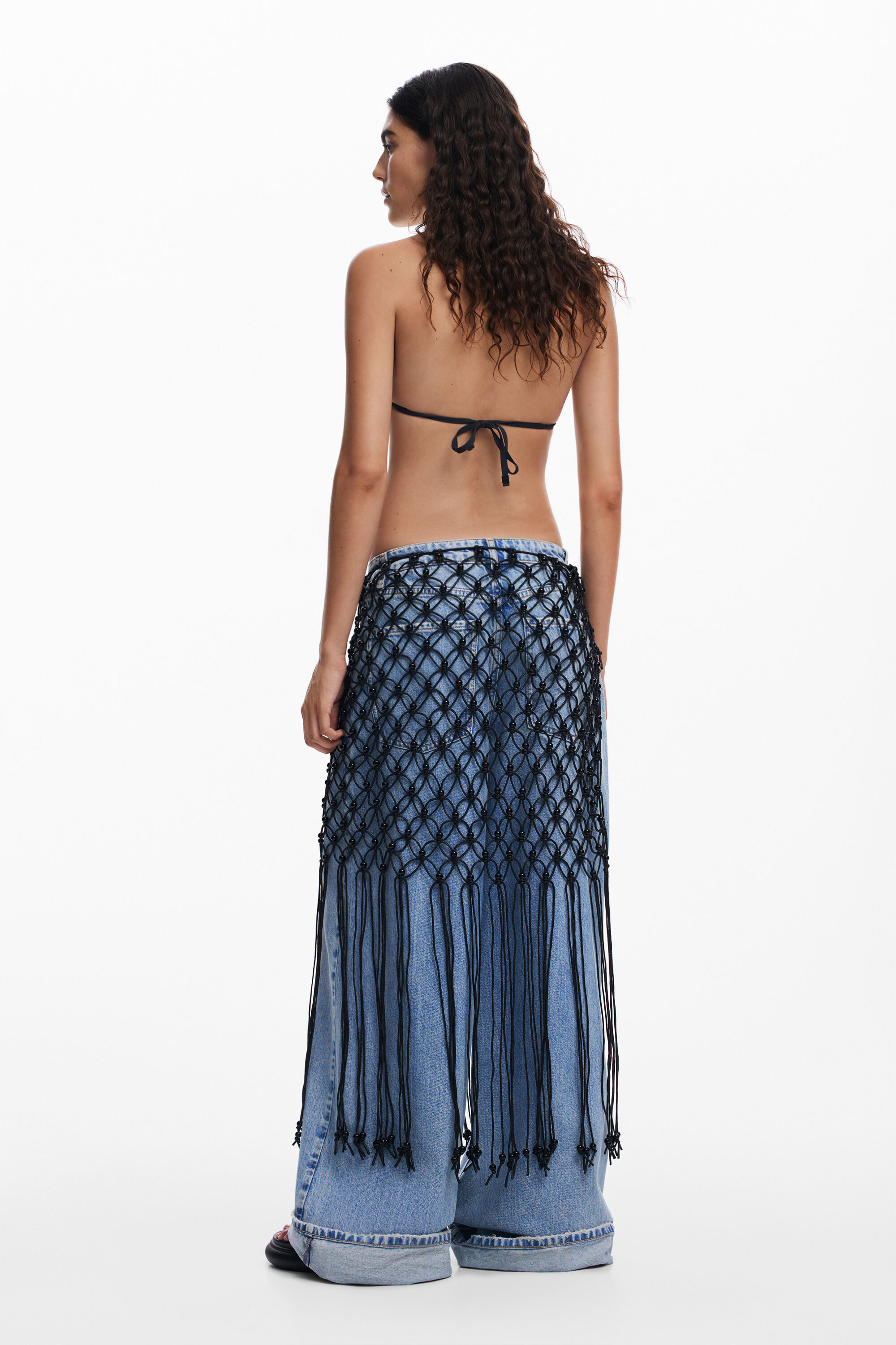 Desigual Short Crochet Sarong In Black