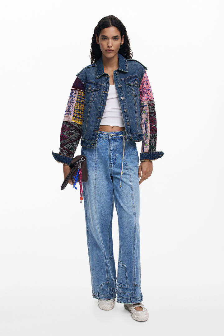 Denim jacket with combined sleeves | Desigual
