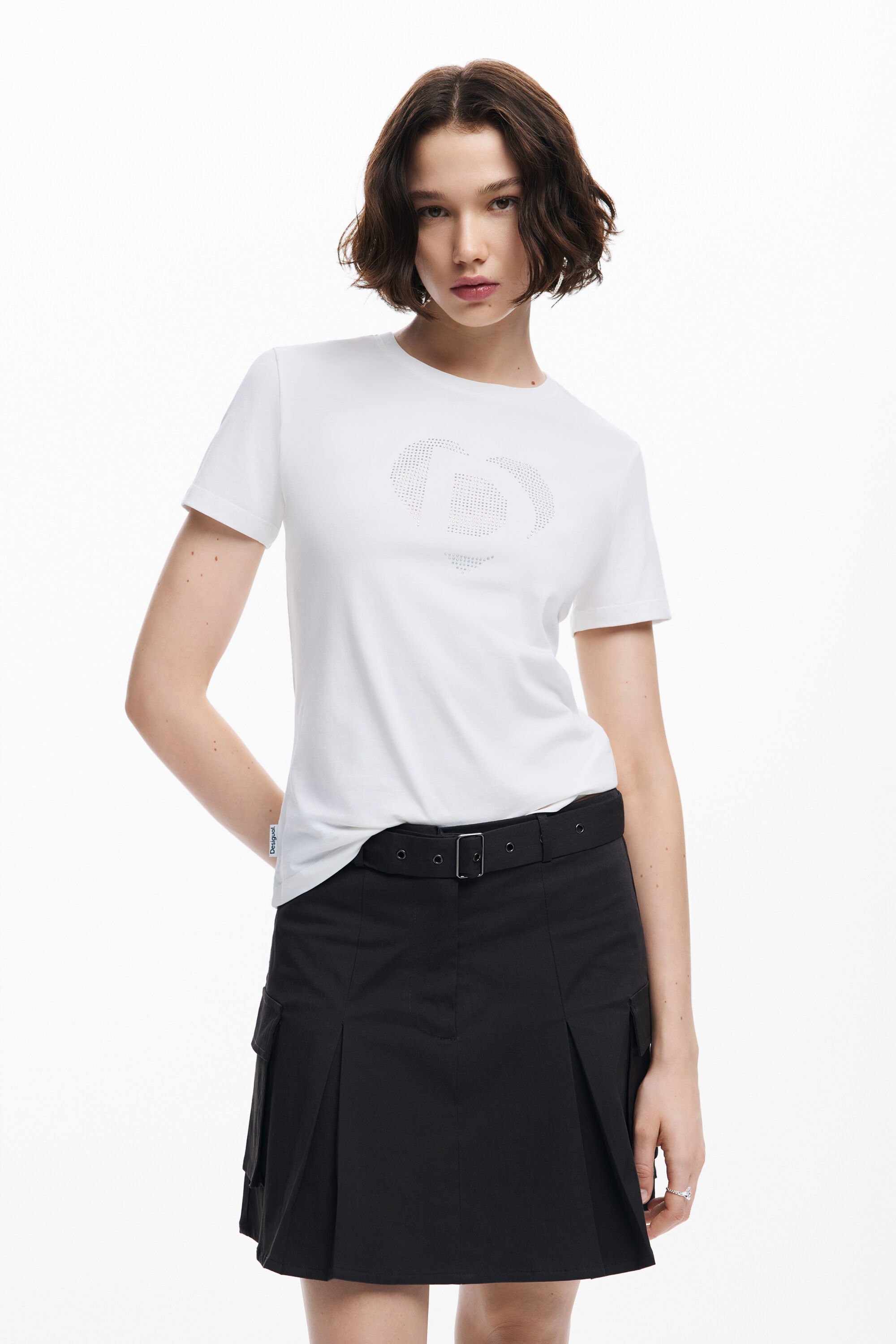 T shirt con imagotipo in strass