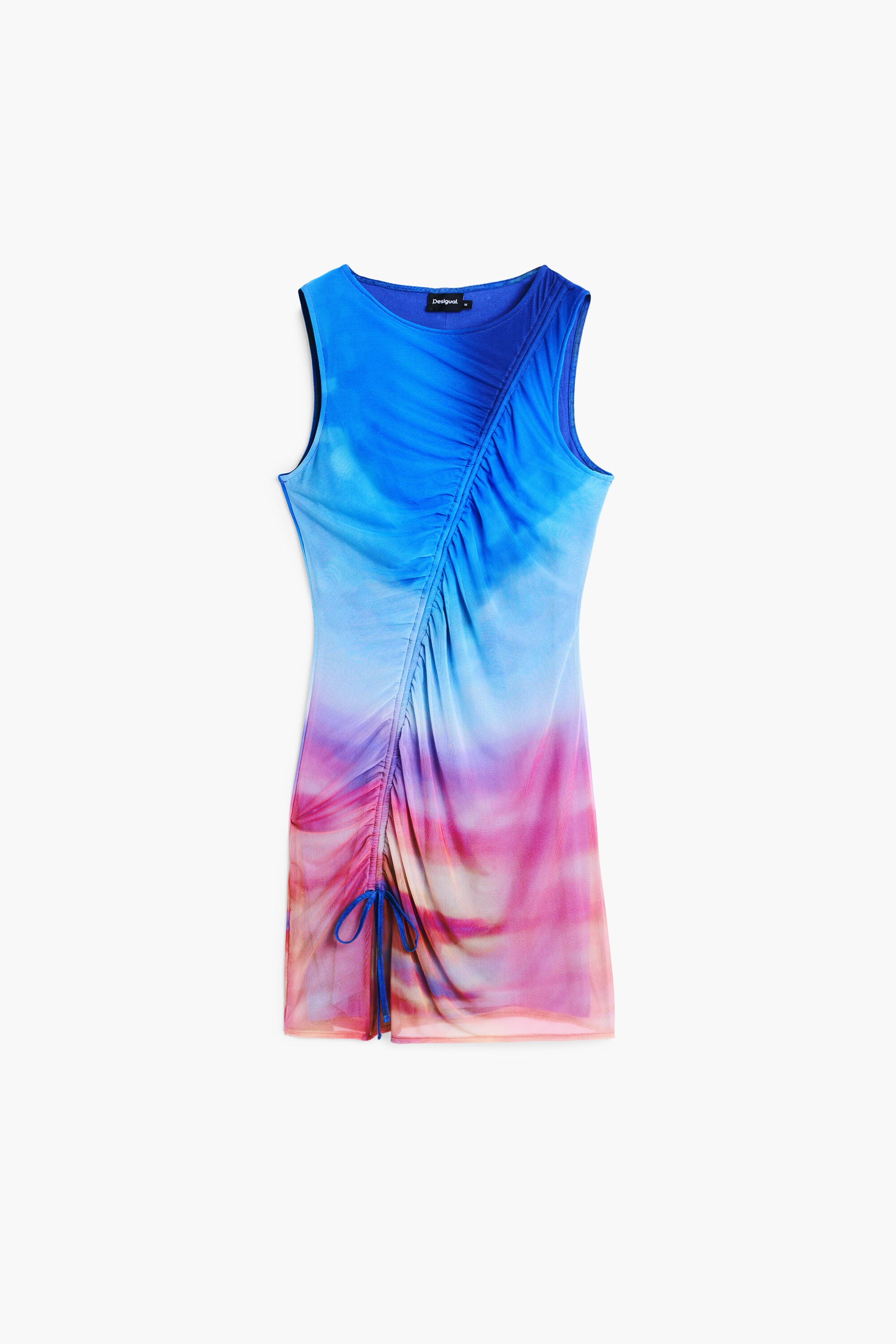 Desigual, Draped sleeveless dress, Polyester, Blue, S
