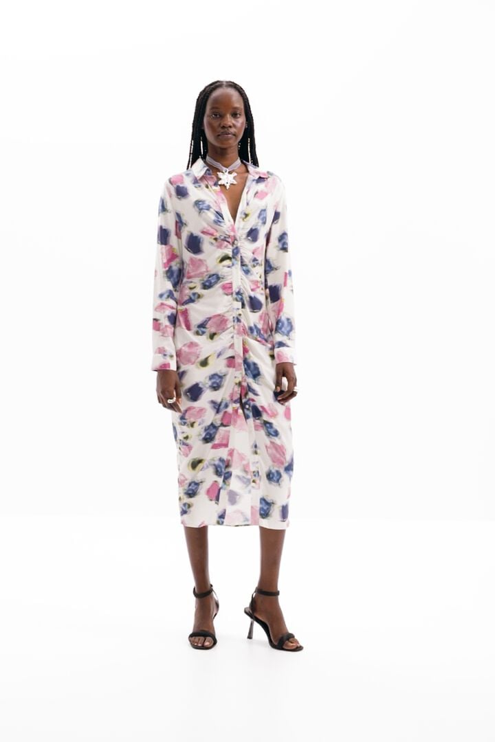 Vestit midi camiser frunzit | Desigual
