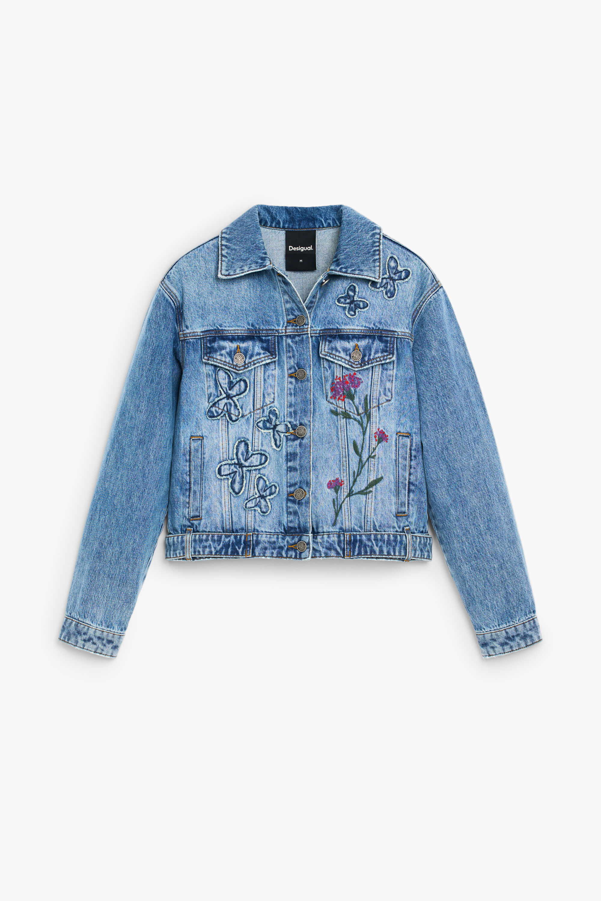 DESIGUAL - 【Desigual】DENIM JACKET  フリンジ刺繍デニムジャケット Embroidered denim jacket 100% cotton blue Women's I Desigual.com
