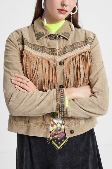 Fringed and embroidered trucker jacket | Desigual