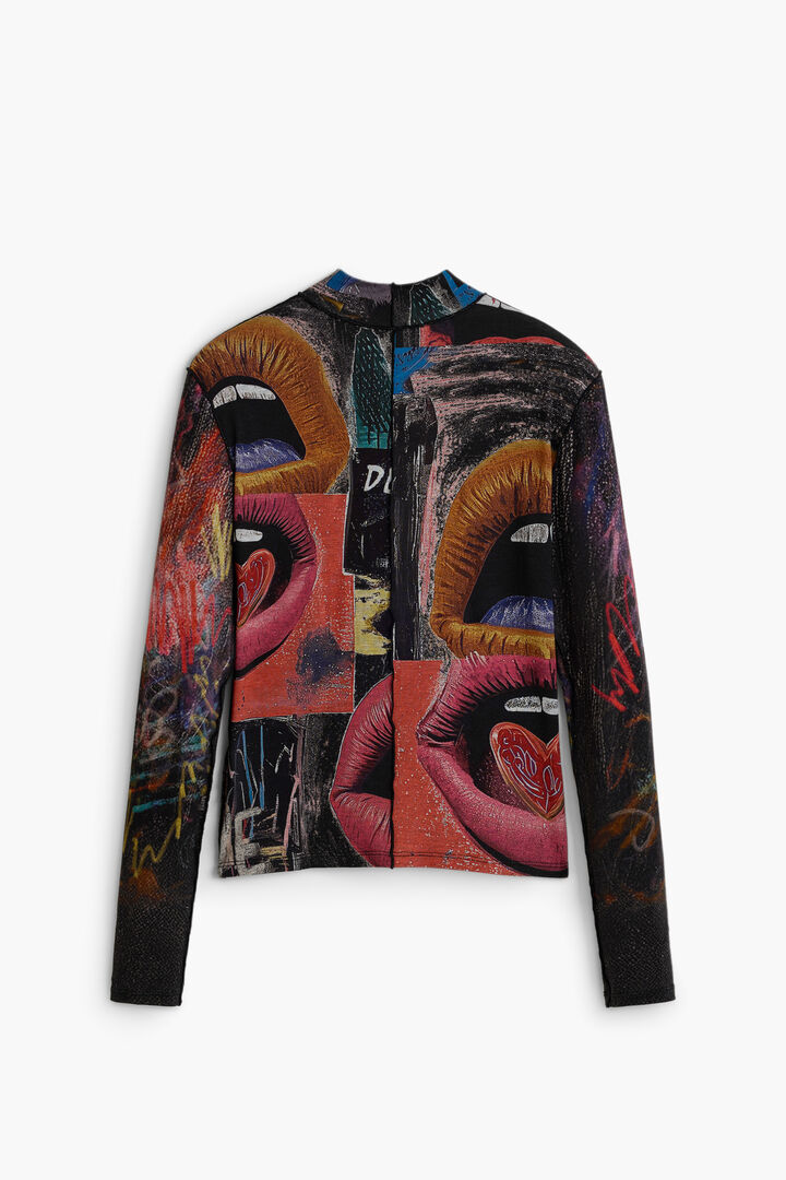 LANGERMIG T-SHIRT MET HOGE KRAAG