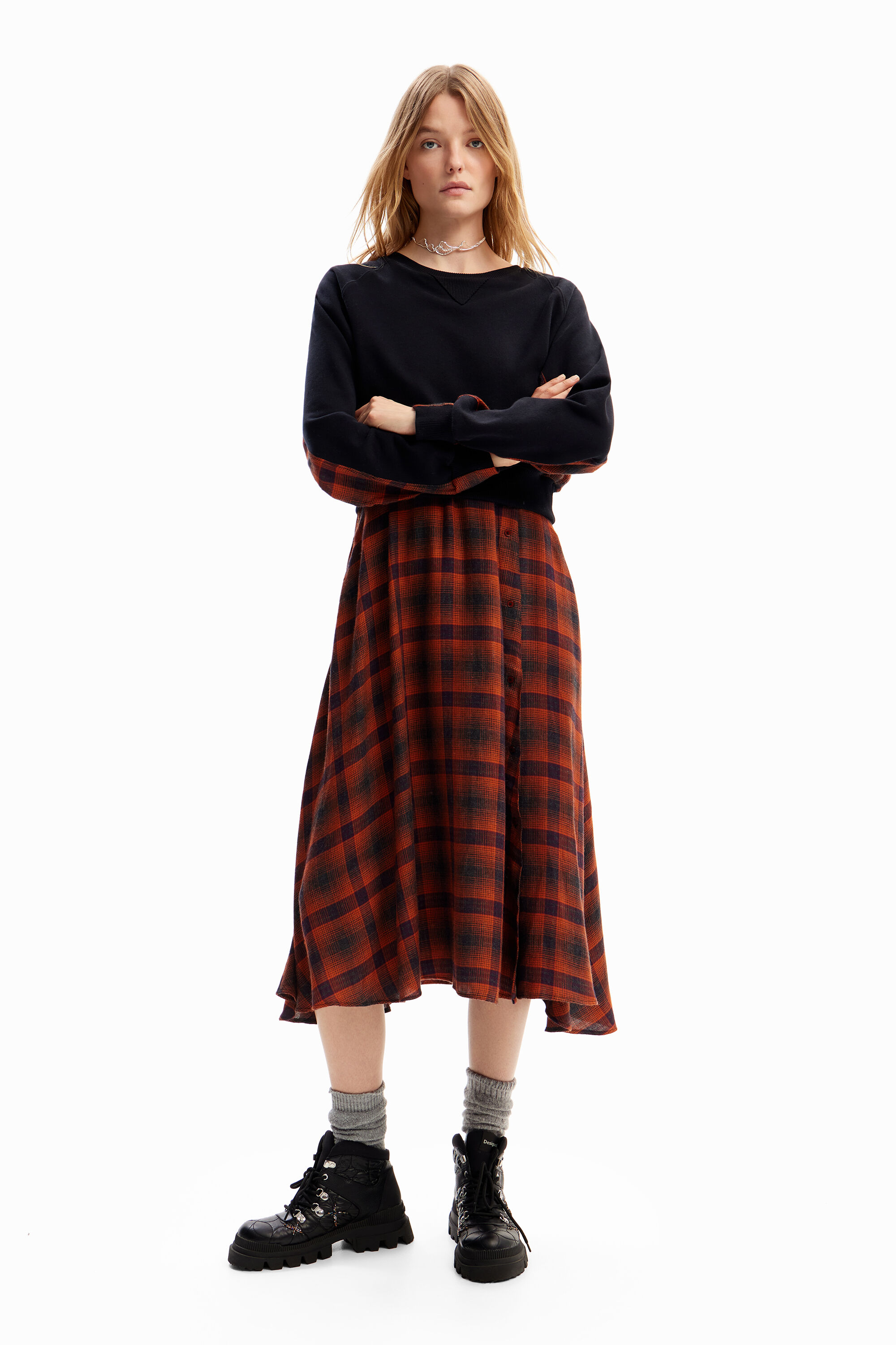 Desigual Combination plaid midi dress