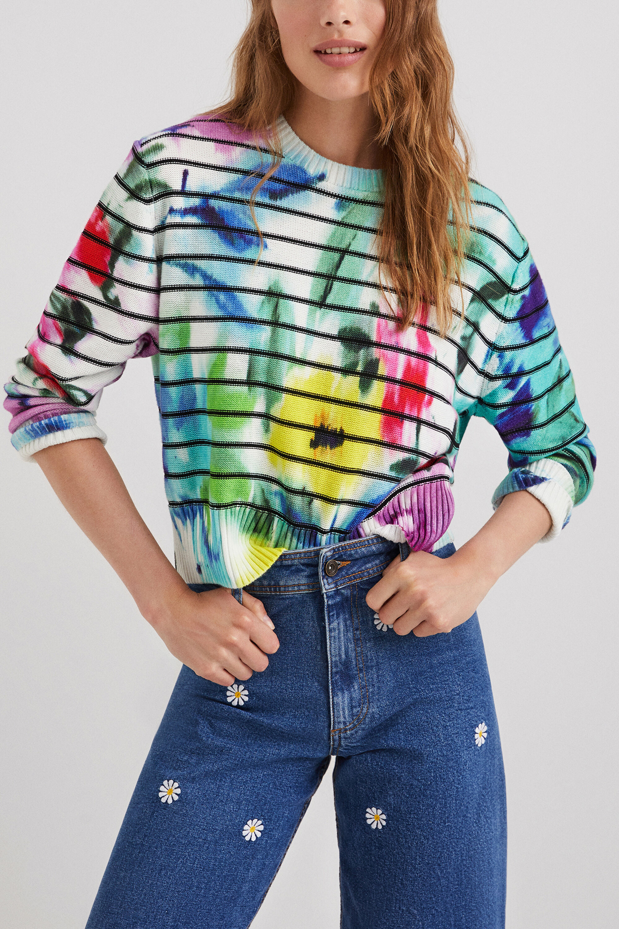 Stripy tie dye floral jumper Desigual