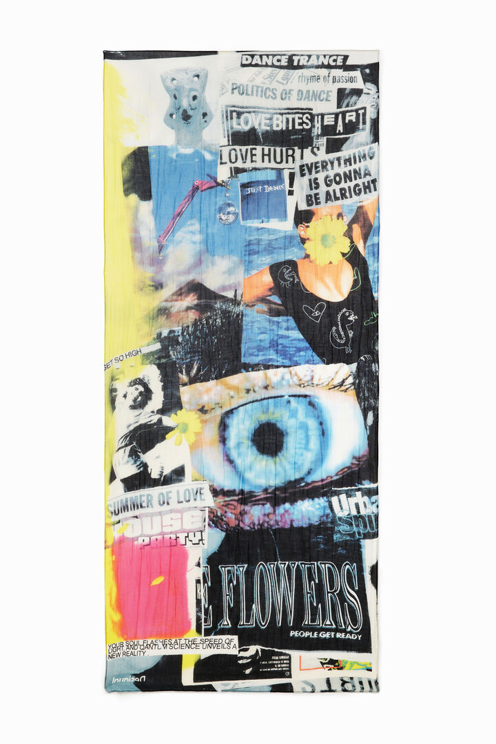 Rectangular crinkled newspaper foulard | Desigual