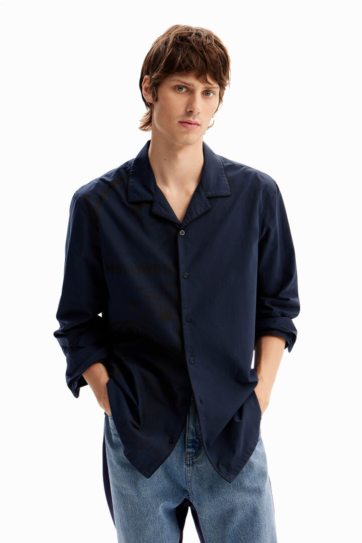 Desigual Hombre Camisa Talla L Corte Normal Algodón Azul Bolsillos Botón  Spread
