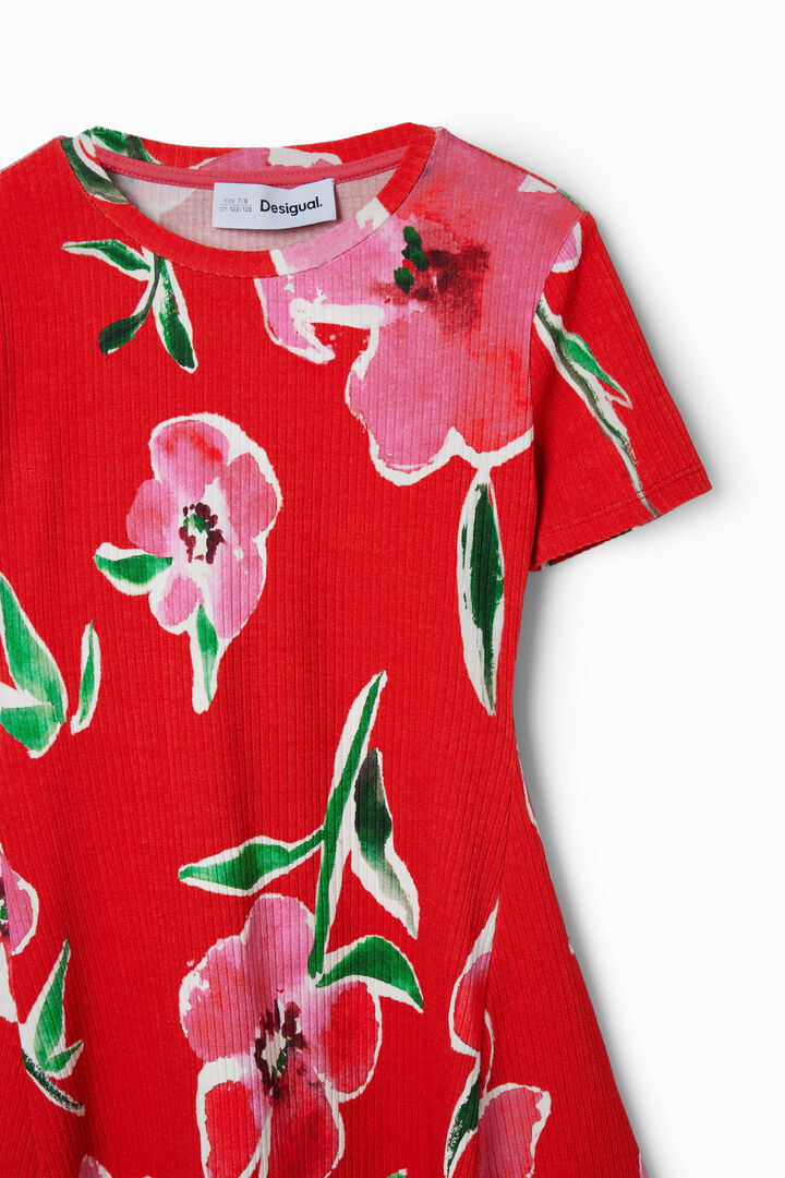 Vestido corto canalé flores | Desigual