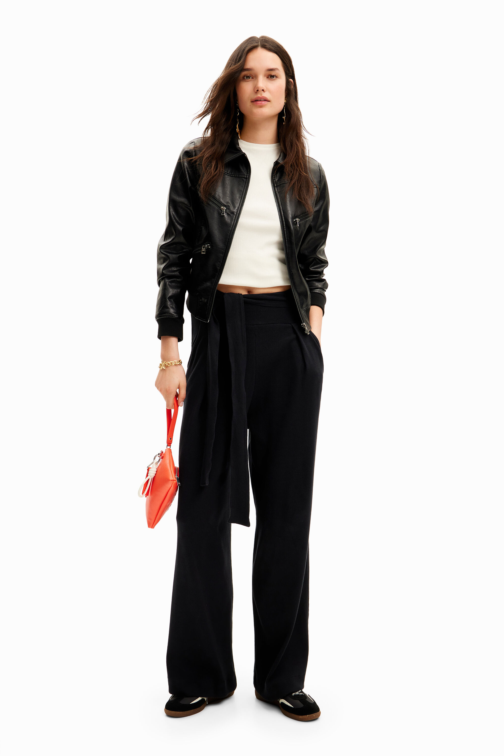 Desigual Wide-leg Knit Trousers In Black